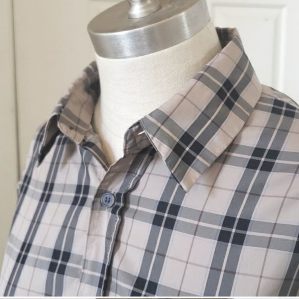 ZARA WOMAN Oversized Button Down Top Black Tan Plaid